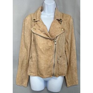 Lou &‎ Grey 100% Linen Blush Peach Zip Front Moto Jacket Womens Size Large
